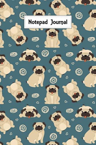  Pugs & Donuts Notepad Journal, Cute Journal for Adults and Kids, 6x9 Notebook for Journaling