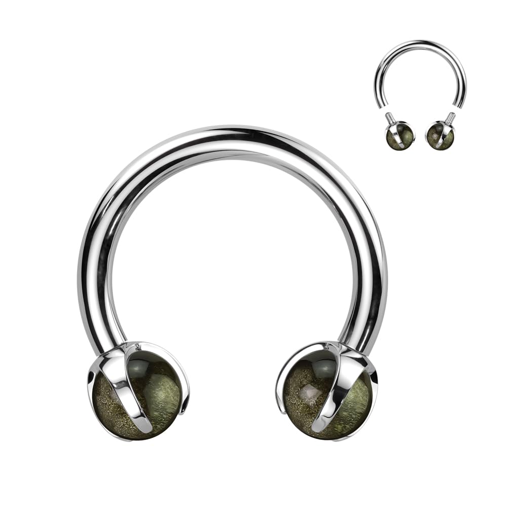 Paula & Fritz® Hufeisen UNIVERSAL Natur-Stein Circular Barbell Brustwarzen-Piercing Titan-IUM Grad 23 1,2-mm Stab-Dicke 3-mm Kugel-größe Set Septum