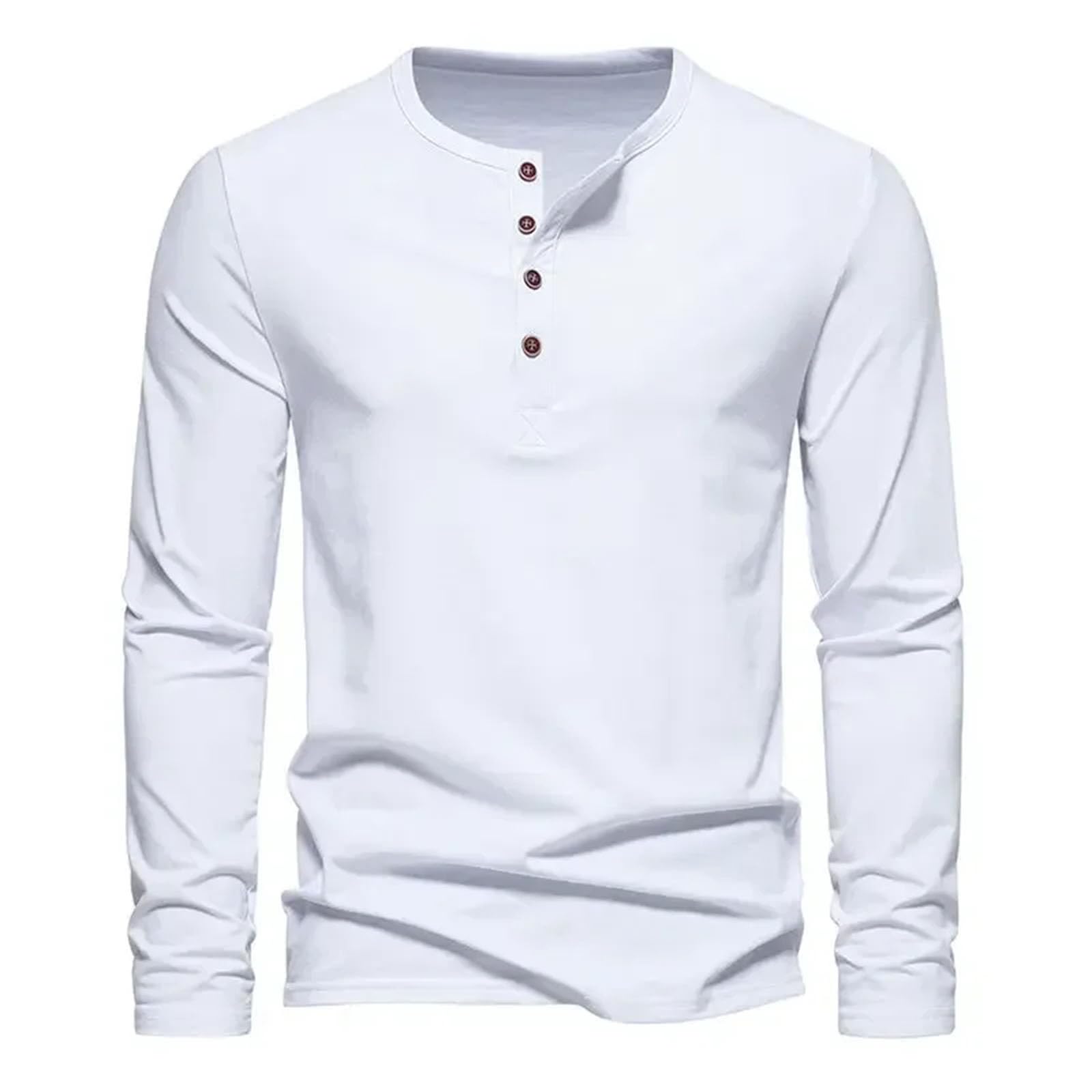 T-shirt da uomo alla moda con bottoni o collo a maniche lunghe, alla moda, casual, vintage, con bottoni