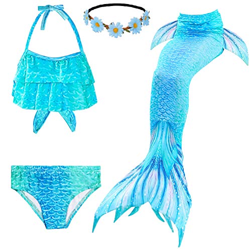 Mermaid Tails for Swimming 4Pcs Girls Swimsuits Princess Bikini Bathing Suit Set for Kids,Girls, Children