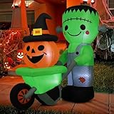 COMIN 6.1FT Halloween Inflatables Outdoor Decorations Frankenstein with Pumpkin Cart - Spooky Outdoor Decor,Blow Up with Built-in LED Lights for Halloween Party Indoor Yard Lawn Garden Patio Decor