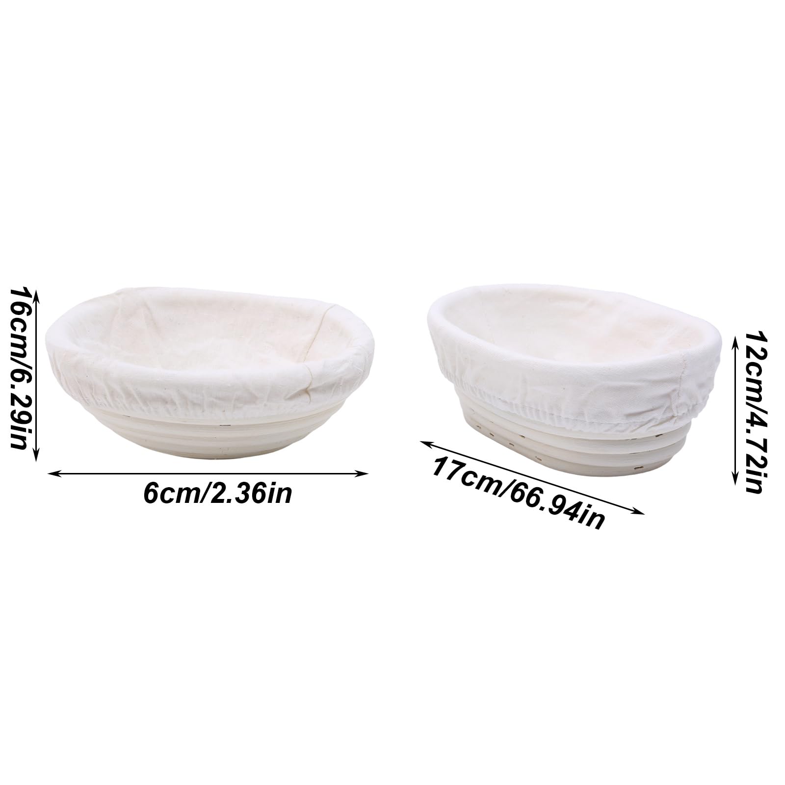 Juego de 6 cestas de fermentación con paños de lino | Cuenco redondo y ovalado Banneton para pan de masa madre, cestas de fermentación de ratán natural para panaderos aficionados