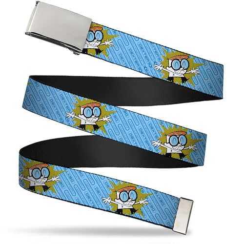 Buckle-Down Dexter's Laboratory Flip Web Belt Dexters Lab Dexter Arms Up and Text Blues