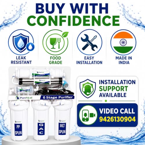 Image of 6 Stage Water Purifier for Home | PP Spun + GAC + MLT + Activated Carbon + UV + UF Membrane | Under Sink /Wall Mount | No RO | No Water Wastage | Suitable for Municipal & Corporation Water
