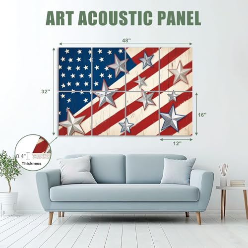 8 Piezas Paneles Acústicos Absorbentes de Sonido con Diseño Rústico de Bandera Americana, Estrellas Plateadas, Paneles Decorativos de Madera para Pared Auto-adhesivos 48"x32" miniatura 2