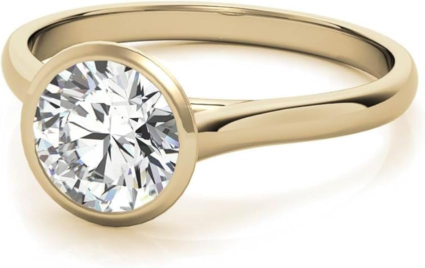 1-4 CT Round Cut Moissanite Engagement Ring, Bezel-Set Solitaire Diamond Anniversary Ring in 925 Sterling Silver or 10K / 14K / 18K Solid Gold, Valentine Gift For Women