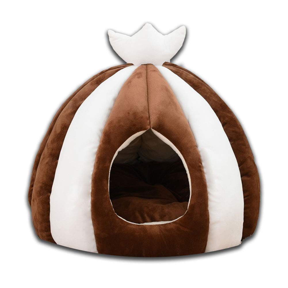 Semi-chiuso Inverno caldo Velluto Cuccia per Gatti Letto per Cani Gatto con Copertura per Gattini Cane Nido con Morbido Cuscino Imbottito all' Interno Imbottito Estraibile e Lavabile caffè 50 * 50CM