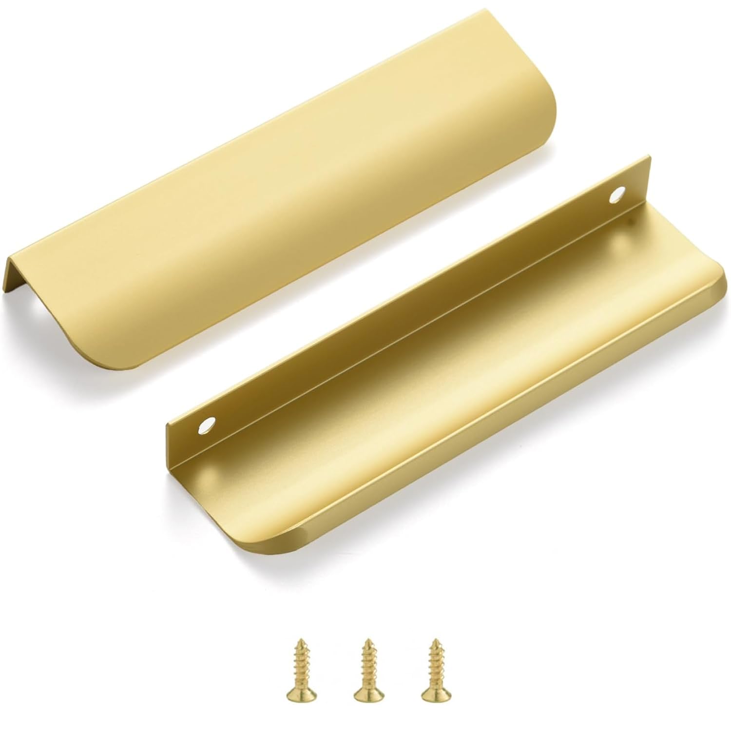 Satanga Edge Finger Tab Pulls for cabinets Kitchen Concealed Drawer Pull Aluminum Hidden Door Handles for Home Pack of 10 Modern Matte Brass 6 inch Overall Length Easy Installation