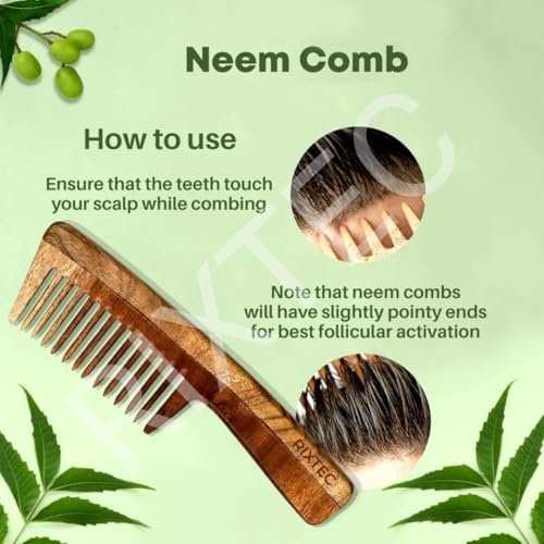 Image of PACK OF 02 Neem Comb, Wooden Comb | Hair Growth, Hairfall, Dandruff Control | Hair Straightening, Frizz Control | Comb for unisex Kacchi, Shine Suited For All Hair Types (Wide Tooth)