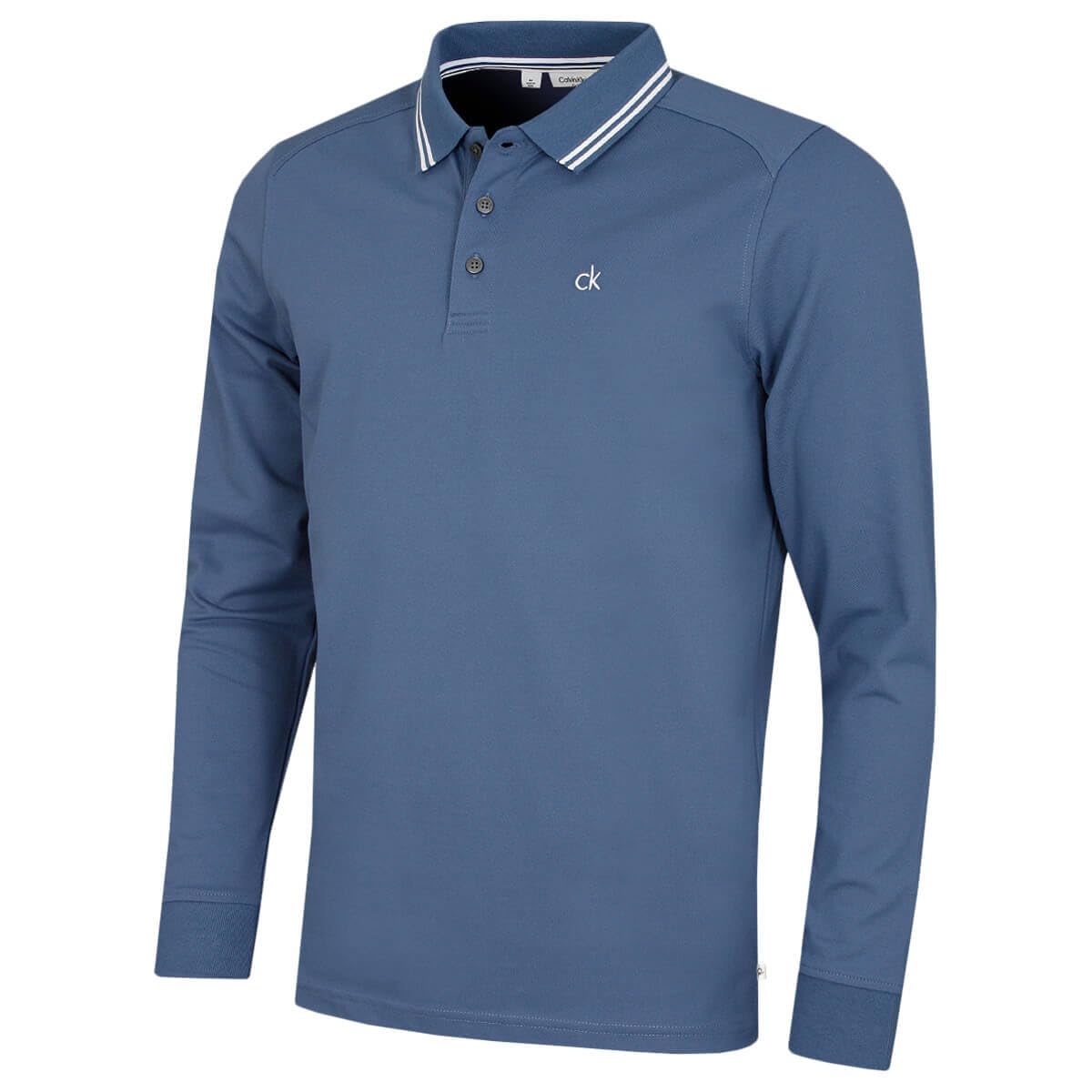 Calvin Klein Men's Denim Blue Campus Long Sleeve Polo Shirt - Xxxxxl