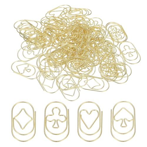 PATIKIL 80pcs Paper Clip, Poker Pattern Paper Clip Small Cute Rust-Proof Metal Strong Durable Bulk for Office Home, 36mm, Gold