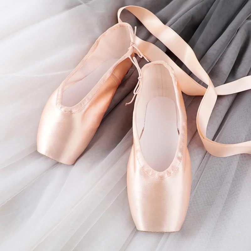 Zapatillas De Ballet Zapatos De Punta Ballet Profesional Con Suela Cuero Genuino, Satén For Mujer Cintas For Bailarina Actuación