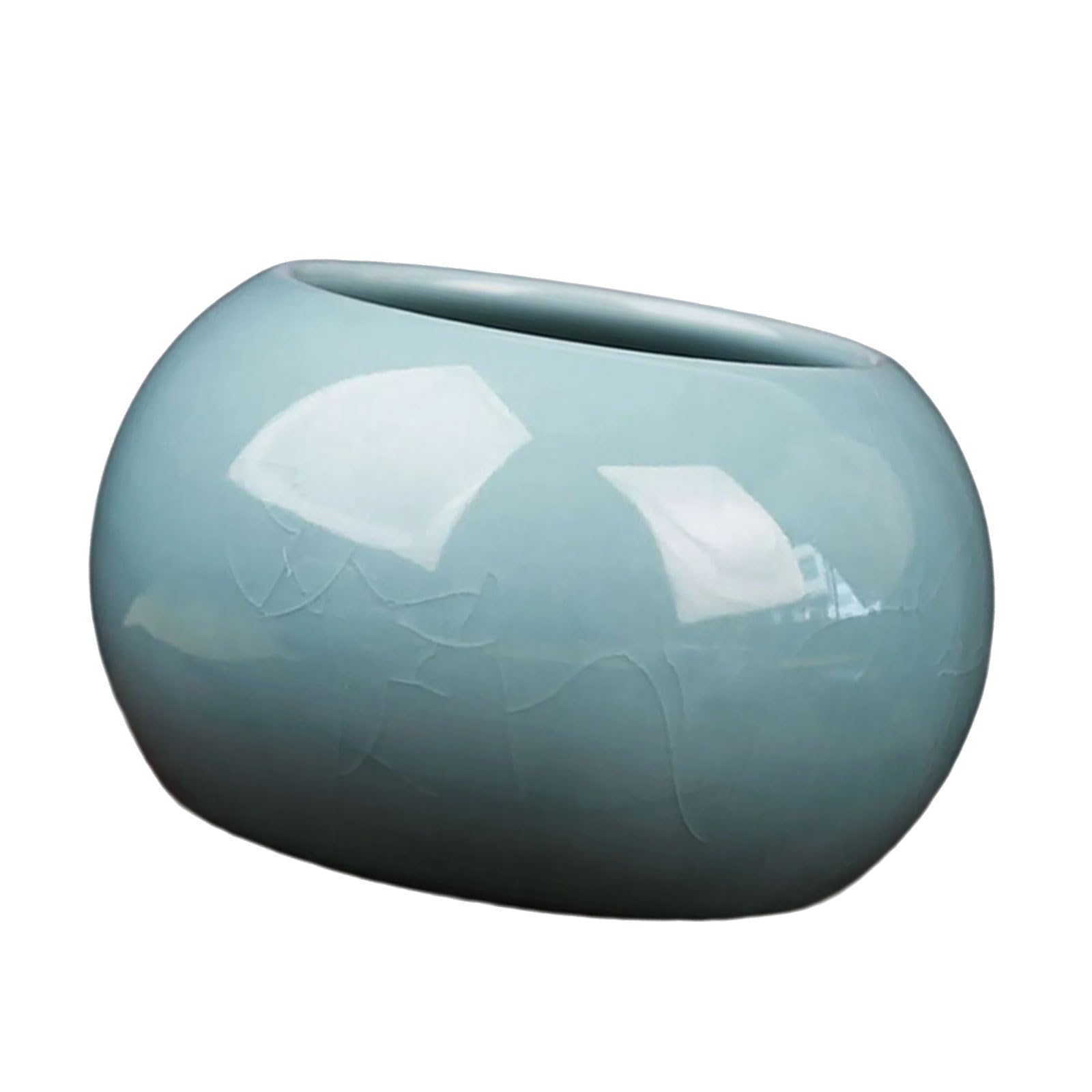 Ceramic Coin Grass Vase Planter Container with Crackled Luminousness for Hydroponic Deck Home Desk Arrangement Elegant Plant Container