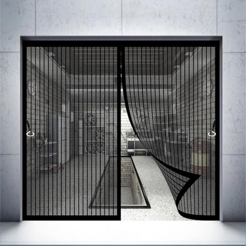 Cortina Mosquitera Magnetica 195 x 310 cm Protección Contra Insectos, Malla Fina, Mantiene El Aire Fresco, Mosquitera con Imanes para Puerta Corredera, Puerta de Salón, Negro