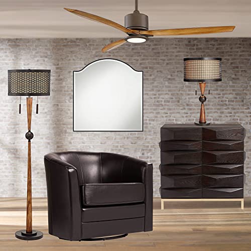 Franklin Iron Works HY17LP0122 Hunter Rustic Farmhouse Table Lamp 29 3/4 Inch Tall Cherry Wood Bronze Metal Outer Tan Fabric Inner Drum Shade thumb #8