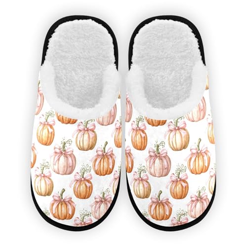 Bow Pink Autumn Pumpkin Slippers For Women Men Soft Memory Foam Non-Slip Hallowmas Winter Indoor House Shoes Travel Slipper