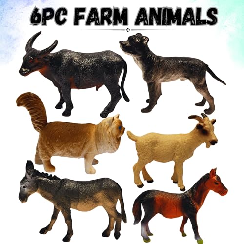 Image of Realistic Big Size Farm Animal Toys for Kids 2+ Years | 6PCs Pet Animals Action Figure Set | Domestic Animal Peacock, Horse, Dog, Cow, Hen etc Birthday Gifts for Children Jungle Animals