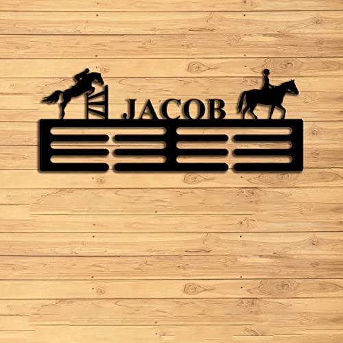 Gotstorms Custom Medal Hanger Holder Display Rack, Personalized Medal Holder, Black Iron, 8 Inch, Modern Horse-Themed Award Display for Home Decoration
