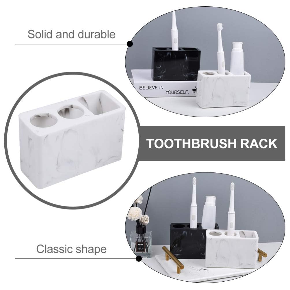 Soporte De Resina para Cepillos De Dientes, Dispensador De Pasta De Dientes Eléctrica con 3 Ranuras De Mármol, Organizador De Cepillos De Maquillaje,White