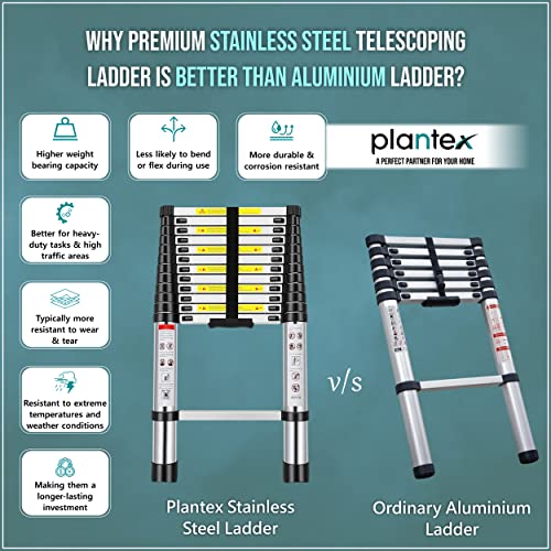 Image of Plantex 12.5 feet (3.8m) Telescopic Ladder /Durable Steps /Height Adjustable Ladder /Stainless Steel Telescopic Ladder /Extendable Portable Steps and Compact Design (EN131 Certified)