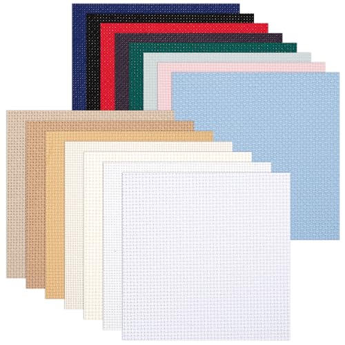 Image of 15 Sheets 15 Colors 5.9in Aida Cloth 14 Count Cross Stitch Fabric, Pre-Cut Squares Fabric for Craft Embroidery, Handmade Needlework, DIY Handicrafts (5.9x5.9 Inch)