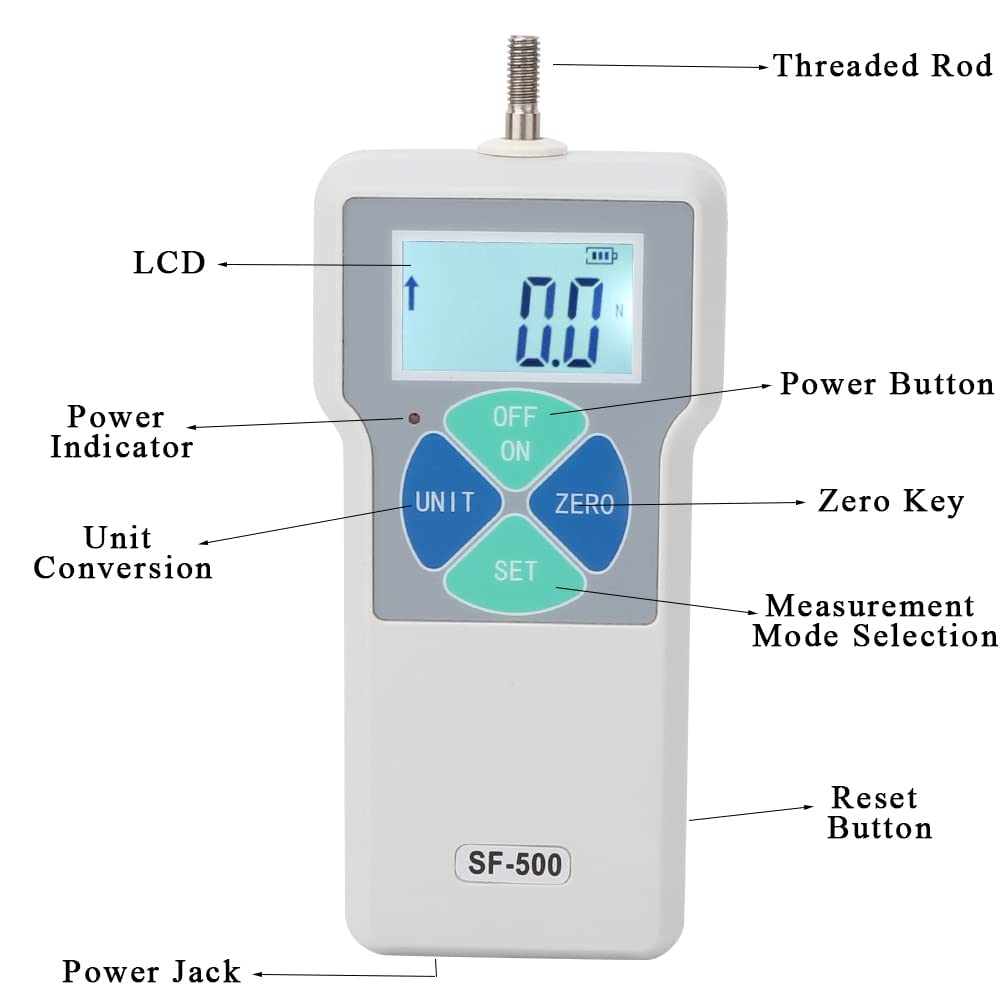 Misuratore di display LCD SF-500 Misuratore portatile di spinta e trazione Misuratore di digitale 500N 100-240 V Protezione sovraccarico(EU Plug)