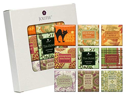 French Milled Botanical Soap Sampler Set in Nine Fabulous Scents, Individually Wrapped Vegetable Based Mini Soaps with Essential Oils, Shea Butter and Natural Extracts (Fall Fun)