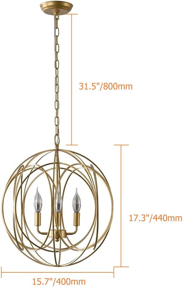 Gеt Sресіаl Prісе Lovedima Modern Chic Gold Sphere 3 Lights/4 Lights Iron Orb Chain Suspended Chandelier Pendant Light (4-Light)