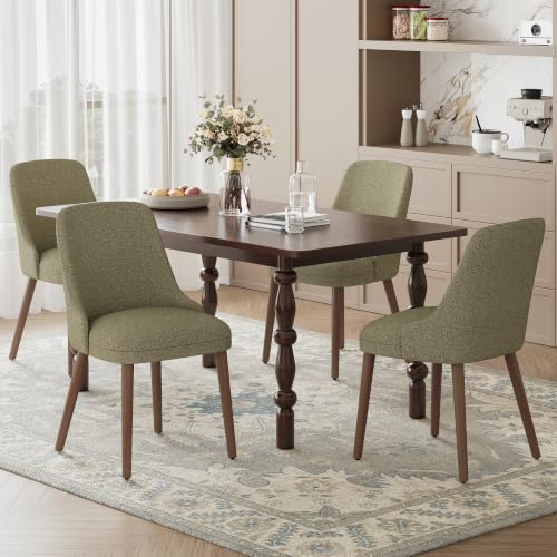 Image of MALOL Upholstered Dining Chairs Set of 2 with High-Back, Green | Dining Room Chair with Wood Legs, Padded Kitchen Chairs for Dining Room /Restaurant /Cafe