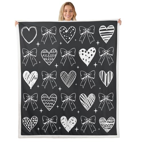 feelingyou Manta de franela de forro polar dibujada a mano, bonito diseño de corazones de lazo para cama, sofá, 40 x 50 pulgadas, manta de felpa gris para niñas, manta ligera con estampado de pajarita