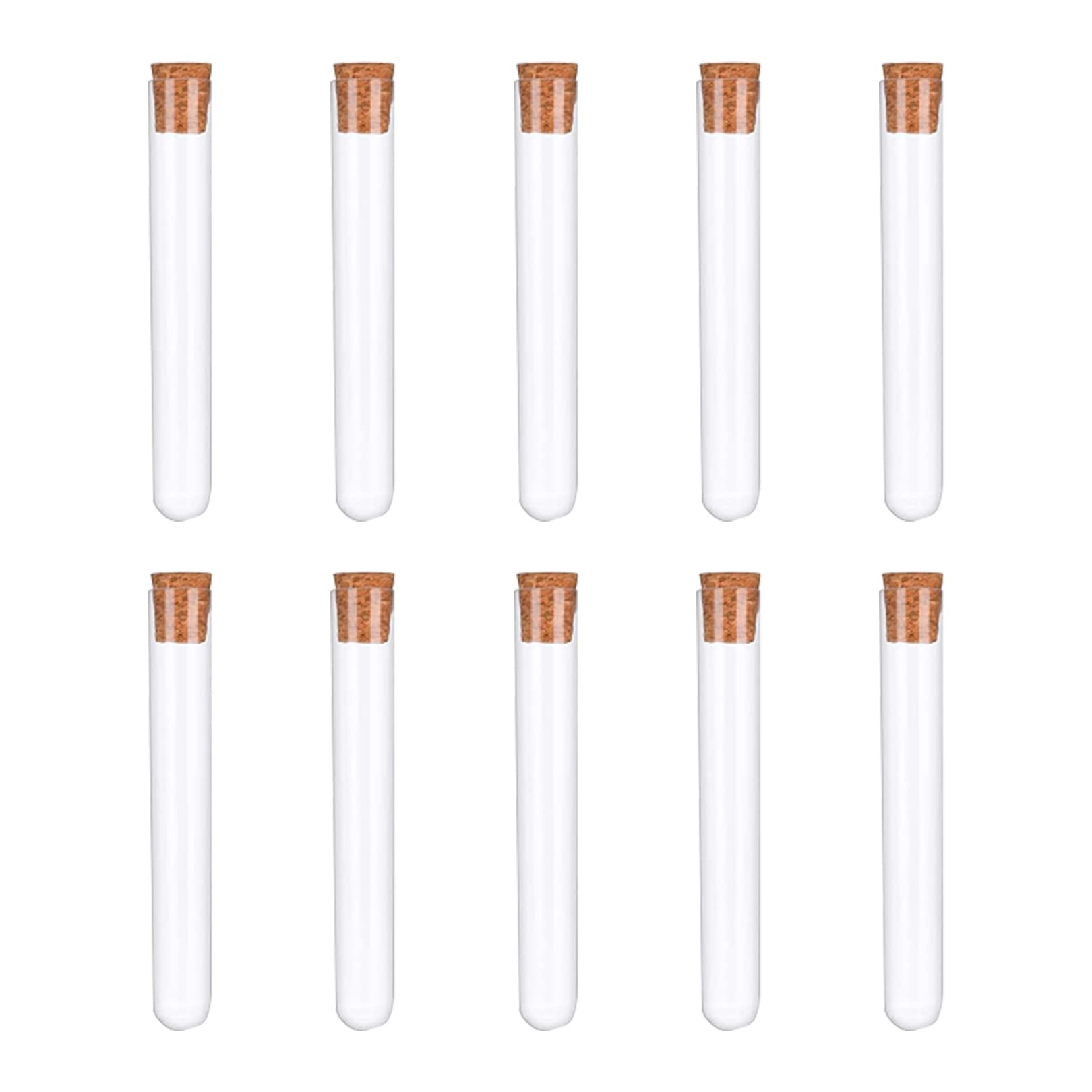 10pcs Clear Plastic Test Tubes with Cork Stoppers,Transparent Plastic Test Tubes,Sealing Storage Test Tube for Jewelry Seed Beads Powder Spice Liquid Storage,Lab Use or Decoration(16 * 100mm)