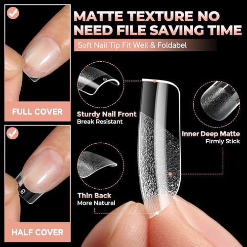 Image of UNA GELLA Extra Short Nail Tips Square Pre-etched Full Cover 120Pcs | Soft Gel Square Nail Tips False Fake Nails for Acrylic Clear Short Press on Nails Home DIY Salon 12 Sizes for Women