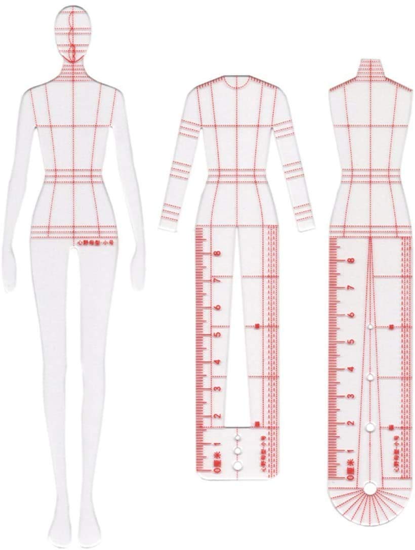 ZHONGJIUYUAN 3pcs Fashion Drawing Ruler, French Curve Ruler Sewing Humanoid Patterns Design, Clothing Measuring French Curve Rulers A4 Pattern Paper Draft Drawin (Female)
