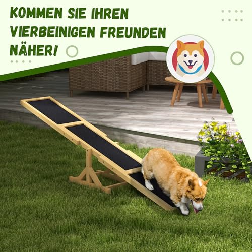 PawHut Hundewippe, Hunde Agility Wippe aus Holz, rutschfest Hunde Agilitäts Rampe für Hunde unter 30 kg, wetterfest Hundetraining Outdoor Hundesport für Balance, 180 x 30 x 30 cm Gelb