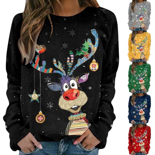 POIUIYQA Sudadera Navidad Mujer Jersey Navideño Feo Mujer Jerseys Jerséis Navideños Mujer Suéter Navideño Mujer Sudaderas Navideñas Pullover de Navidad Mujer Talla Grande