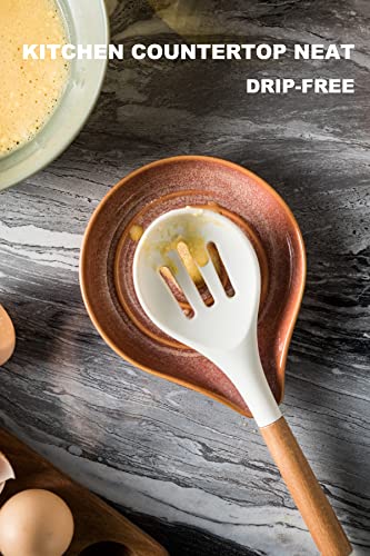 Image of LAUCHUH Spoon Rest for Stove Top, 5 inch Ceramic Spoon Holder for Kitchen Counter Large Cooking Utensil Rest for Ladle, Cooking Spoons, Spatula, Tongs, Farmhouse Kitchen Decor, Reactive Red