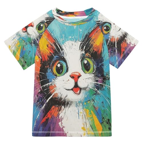 Toddler Boy Rash Guard Short Sleeve Swim Shirt Cat Print Rashguard 9-10T Beach Shirts Quick Dry,18