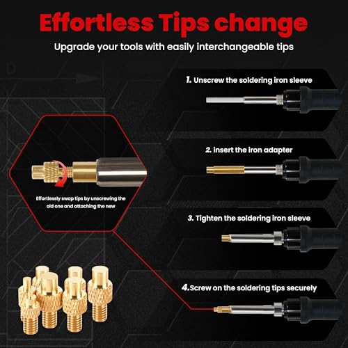 Image of 8Pcs Soldering Tips /Heat Set Insert Tips for Thread Inserts M2M2.5M3M4M5M6M8#2-56#4-40#8-32#10-24 1 /4 inch, Compatible with T18 ST 900M FX888D FX600 WLC100 Irons- Press Tool for Plastic3DPrinterComponents