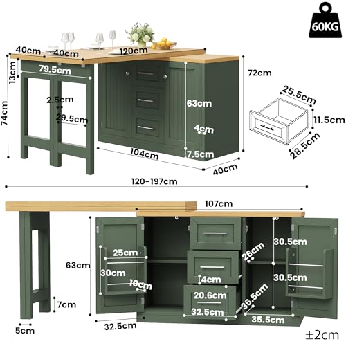 Mesa de comedor extensible para apartamentos con isla de cocina giratoria 3
