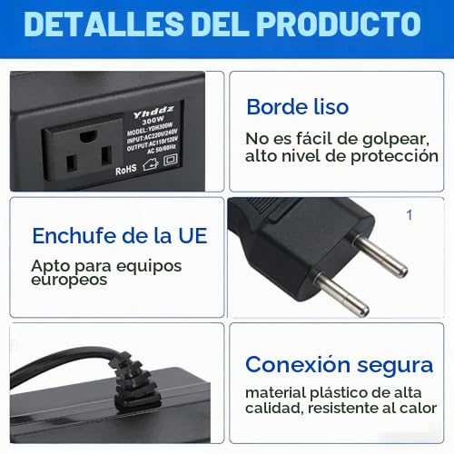 Adaptador de Enchufe, Convertidor de Voltaje de Transformador de Potencia de 300 W CA 220 V a 110 V, Adaptador de Enchufe de la UE, Adaptador de Enchufe de Viaje