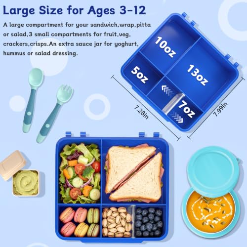 Image of Kids Lunch Box 4 Compartment Bento with 8oz Food Jar,Blue