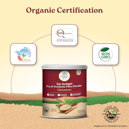 Image of A TATA Product- Organic India Sat Isabgol Pre & Probiotic Fibre Powder Cinnamon, 100g