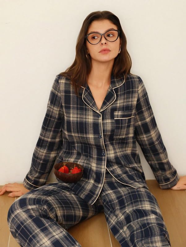 Image of Night Suit for Women with Full Sleeve Button-Down Top with Pant Dress for Woman,Night Dress for Woman, Two-Piece Loungewear Set