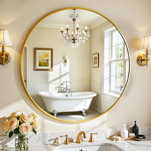 Antok Spiegel Rund, 51cm Gold Dekorative Wandspiegel für Bad, Eitelkeit,...