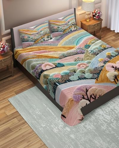 Image of 7D Flat Bedsheet 400TC Sheet Set, Kids Design bedsheet, Floral Design, Decorative Bedding with Daisy Pattern, Kids Room Decor, 90X100 Inch (Hill)