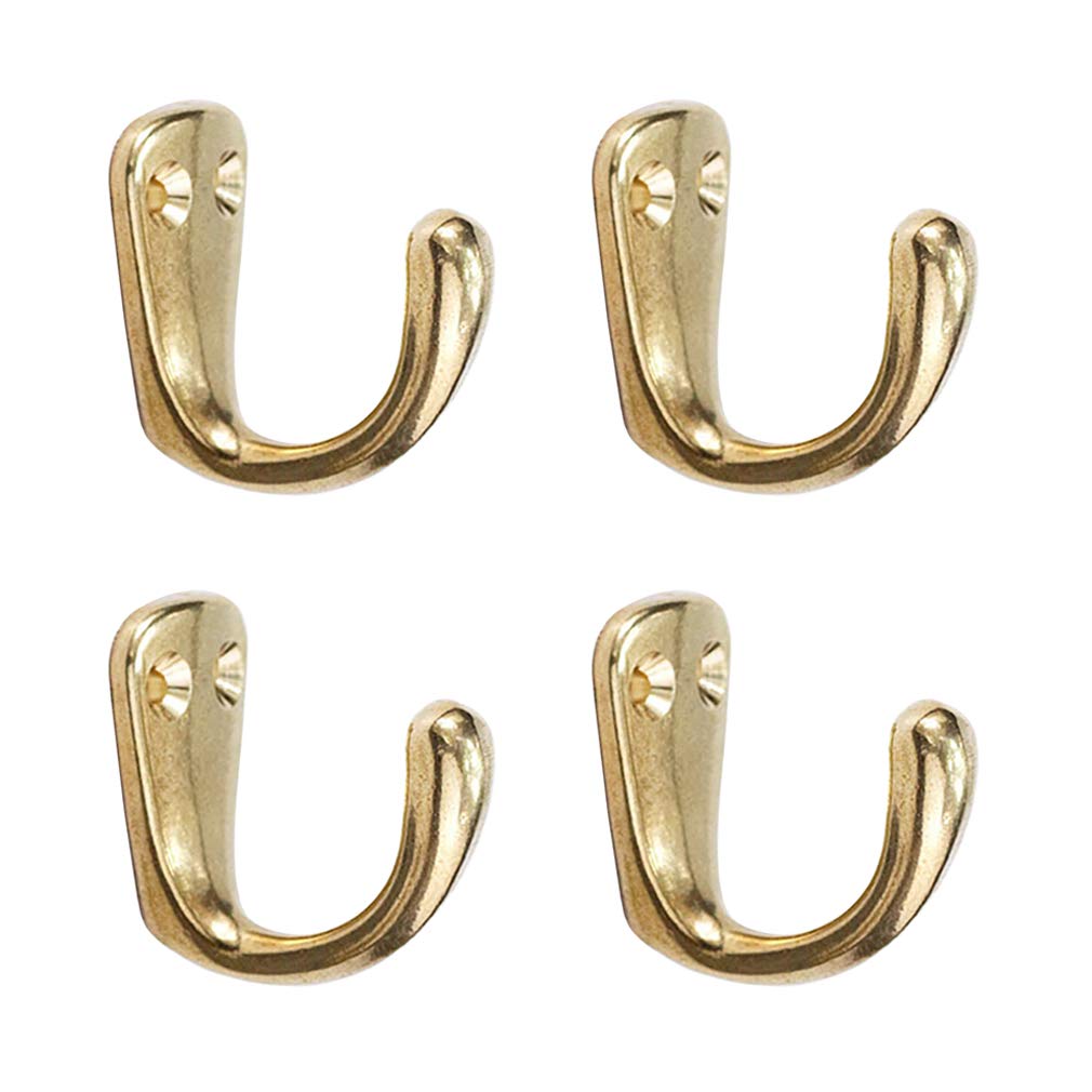 Tiazza 4Pcs Antique Solid Brass Hooks, Clothes and Caps Hook Rear Hook of Solid Wood Door Wall Hook Dress Garment Hangers (Gold)