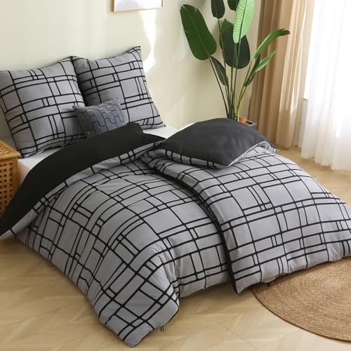 Pamposh Bettwäsche 135x200 4teilig - Bettwäsche Grau 2 Bettbezüge 135x200 cm + 2 Kissenbezüge 80X80 cm, ÖKO-TEX Bettwäsche-Sets Ultraweicher Mikrofaser mit Reißverschluss