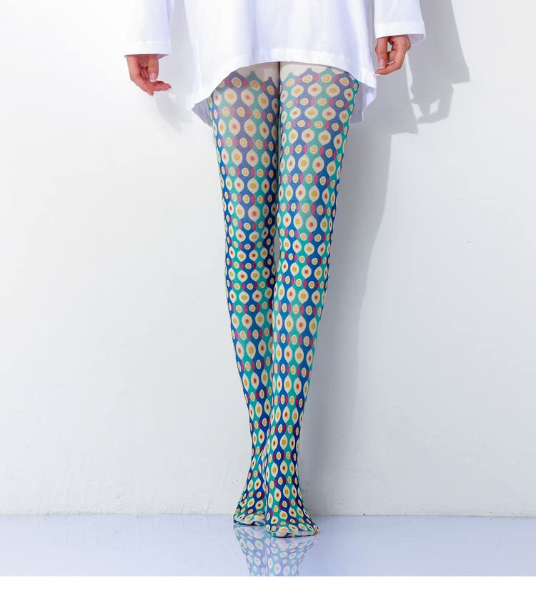 Image of Sahabowi Women Tights, Sheer High Waist Pantyhose, Vintage Control Top Stockings, Siwa opaque print1