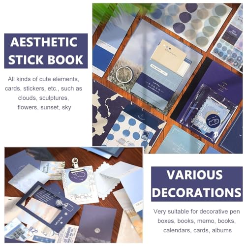Image of ATIRAMANIYA Vintage Aesthetic Scrapbook Kit(346Pcs) Scrapbooking Supplies Kit with Bullet Junk Journal,Stationery,A6 Grid Notebook Journaling Gift for Girl (New Blue Scraobook)