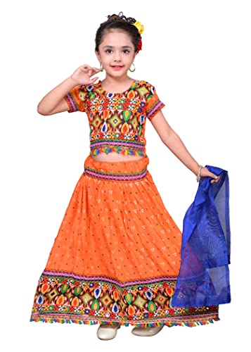 Image of AHHAAAA Kids Ethnic Cotton Blend Radha Dress Lehenga Choli Chania Choli Set Baby Girls Red